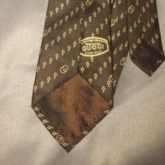 ❤️RARE VINTAGE GUCCI ITALY GG LOGO TIE BROWN 3 1/2" - Picture 7 of 8